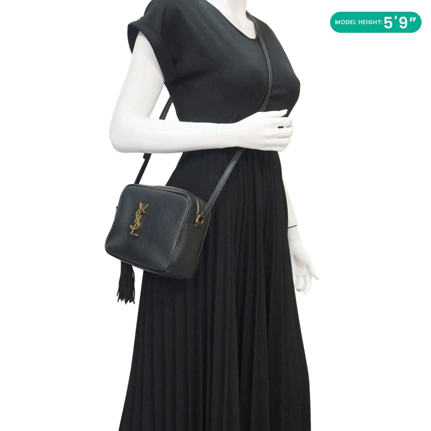 YVES SAINT LAURENT Lou Grained Leather Camera Crossbody Bag Black